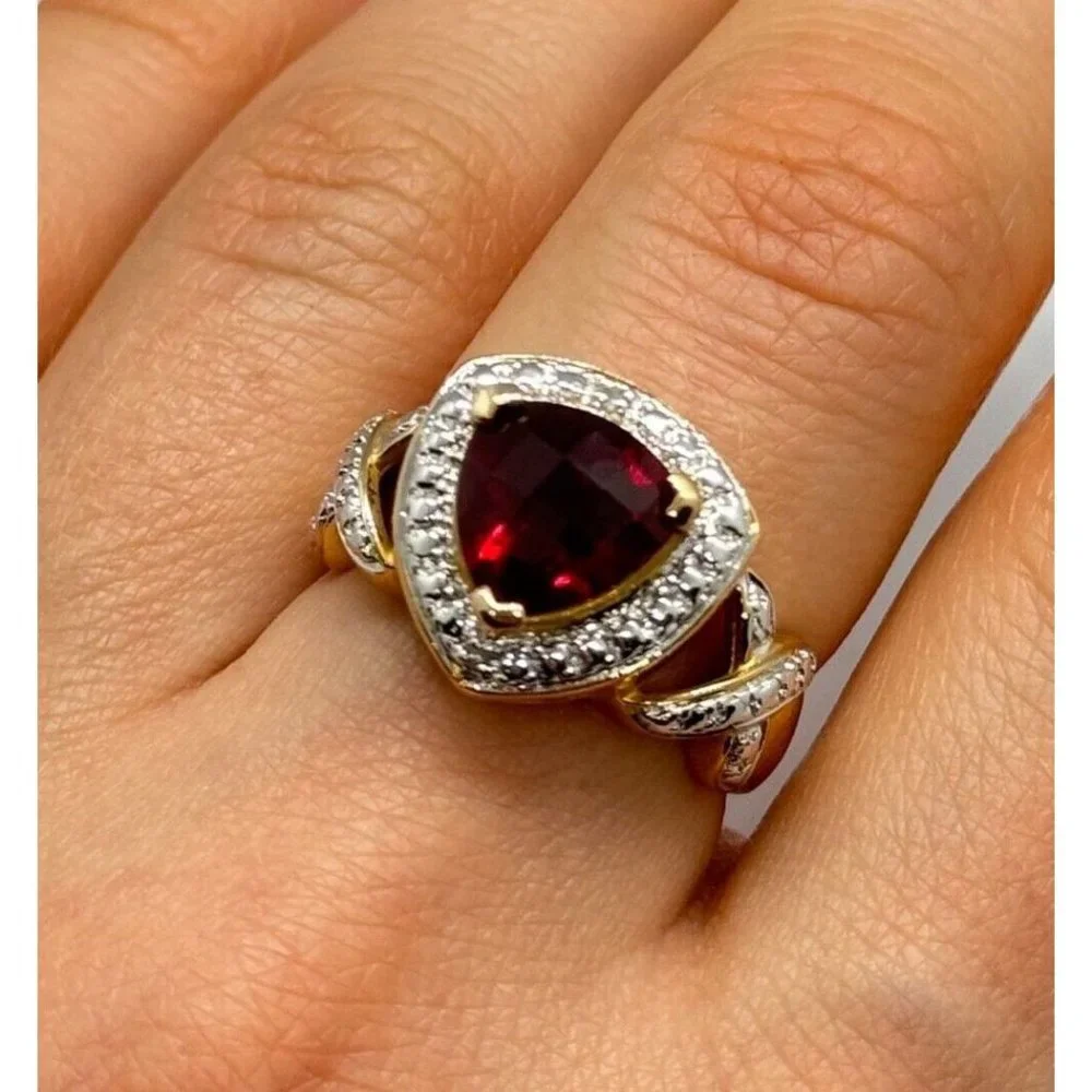 925 STERLING SILVER GOLD PLATED SPINEL RING SIZE 7